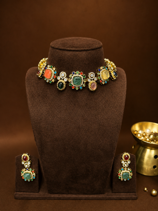 Aarunya – Petite Multigem Heritage Necklace Set.