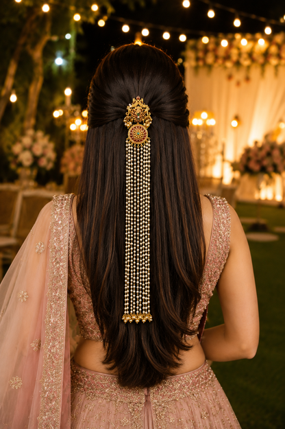 Ratnashri Keshabarana - Jadau Kundan Pearl Hair Braid Accessory