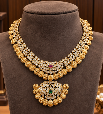 Mahalakshmi Kasusara Necklace - Convertible Zircon Coin Necklace Set