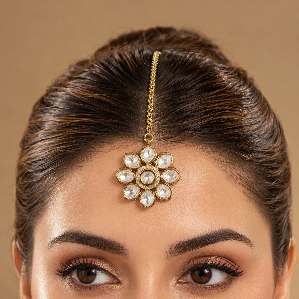 Champa – Real Moissanite Polki Floral Maang Tikka