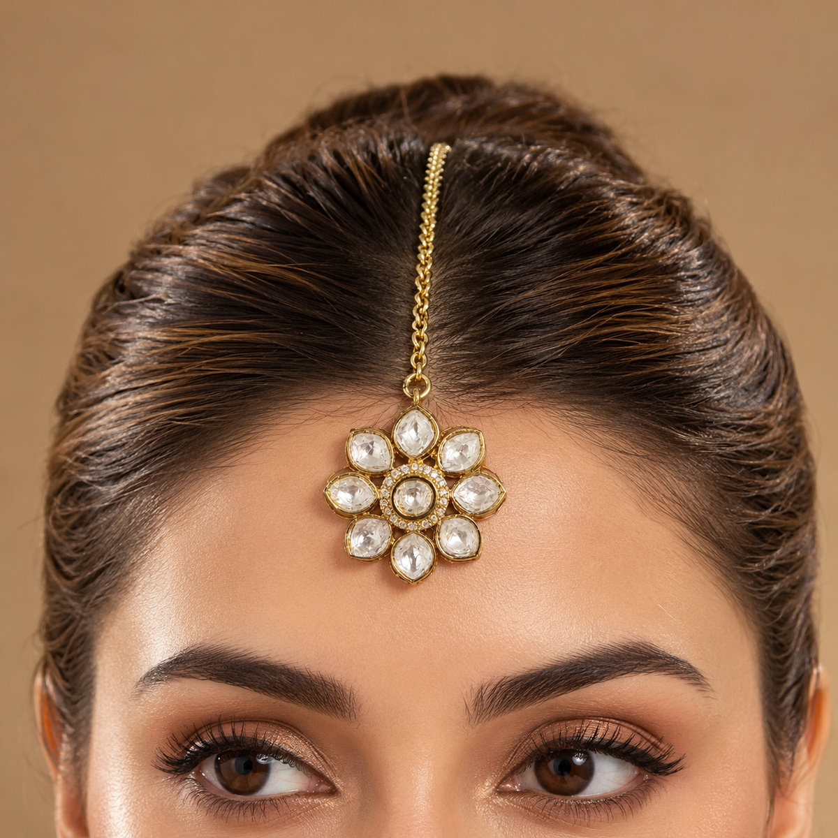 Champa – Real Moissanite Polki Floral Maang Tikka
