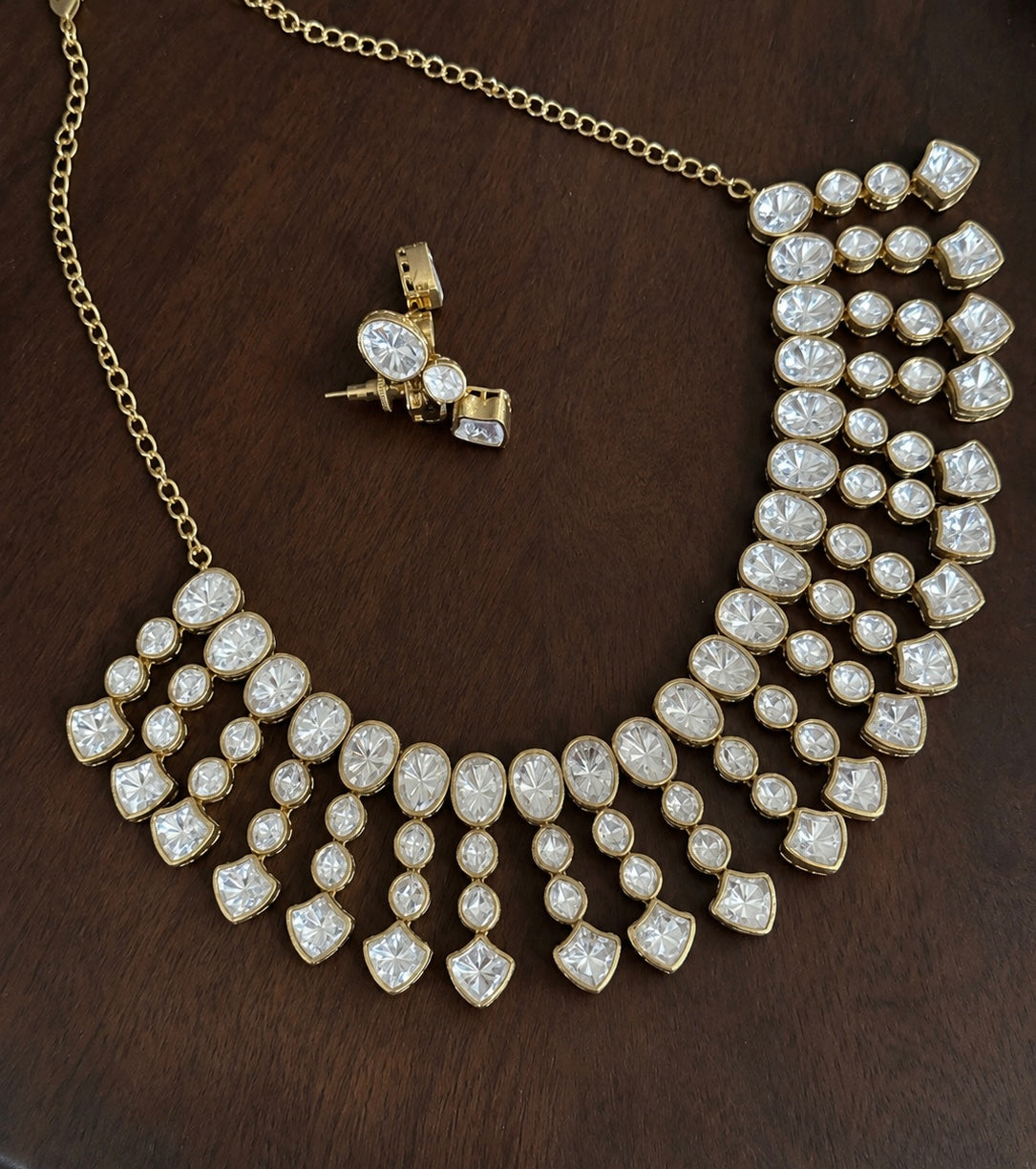 Aarohi – Geometric Statement Indo Western Moissanite Necklace Set.
