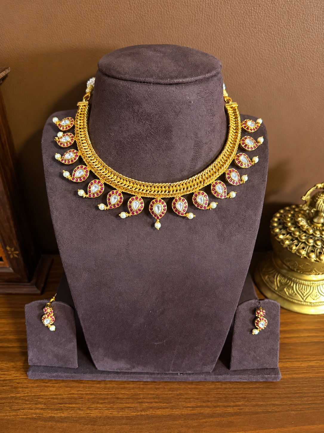 Madhura – Original Jadau Kundan Mango Motif Necklace Set with Jalebi Pattern Chain