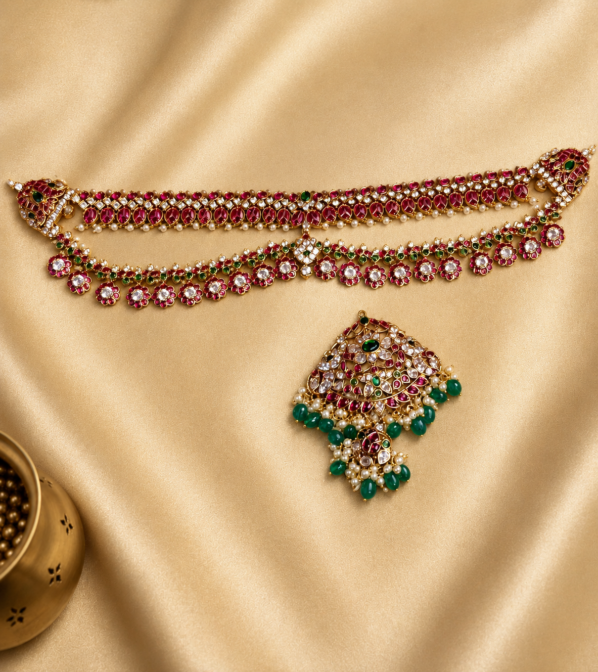 Mrunalini Dwimala – Convertible Original Jadau Kundan Two-Layer Necklace & Earring Set.