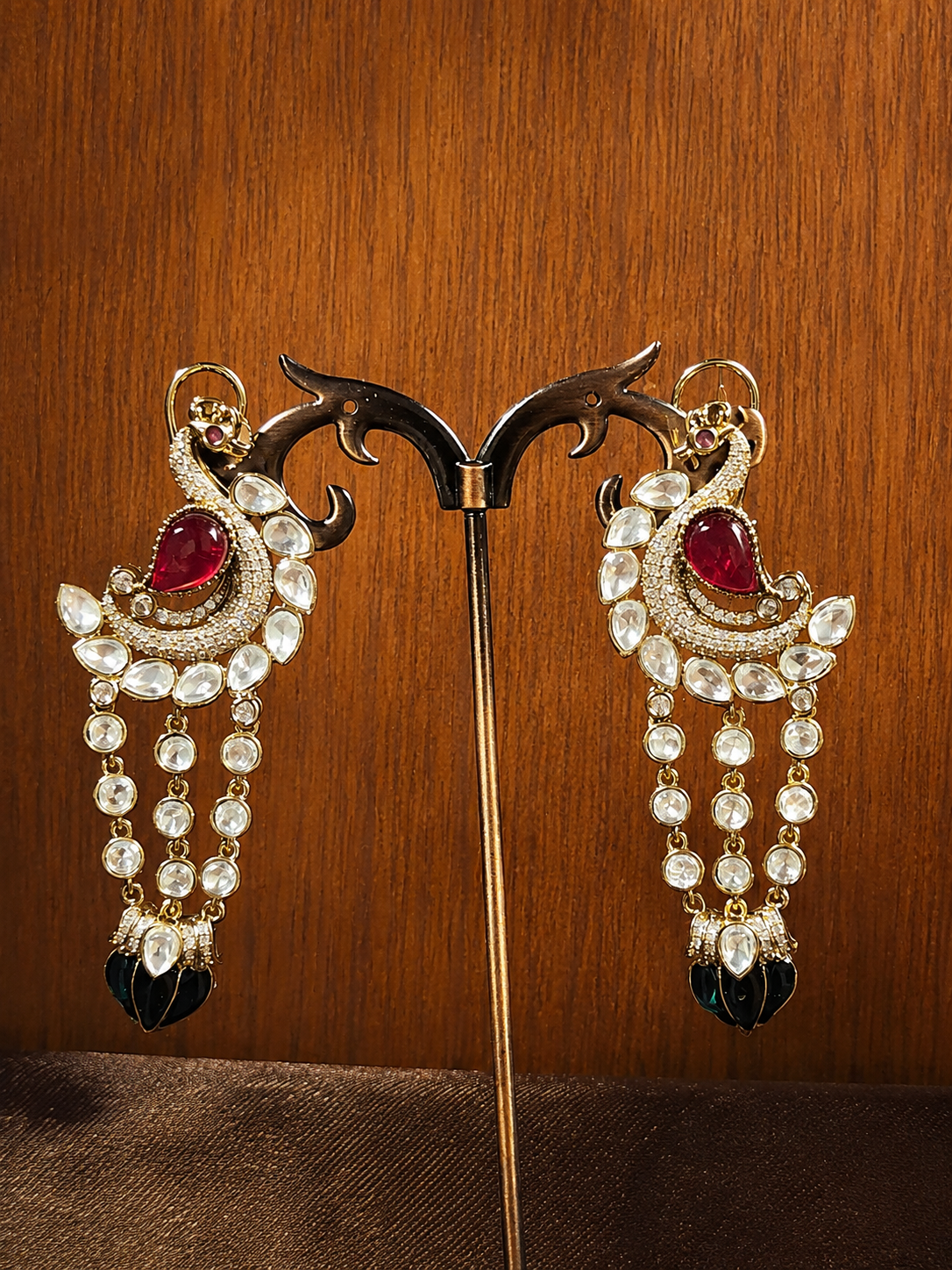Rajmayuri Ruby Emerald Kundan Earrings