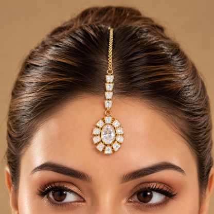 Aabha – Moissanite Polki Oval Halo Maang Tikka