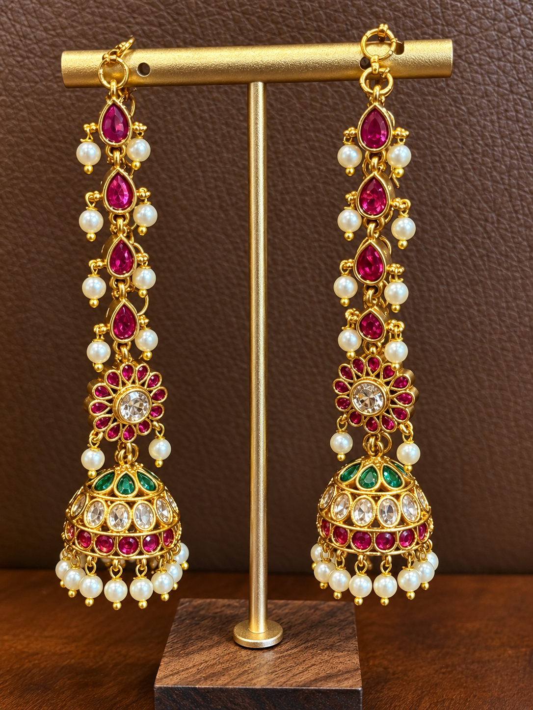 Mrinalika - Kemp Kundan Jhumka with Ear Chain
