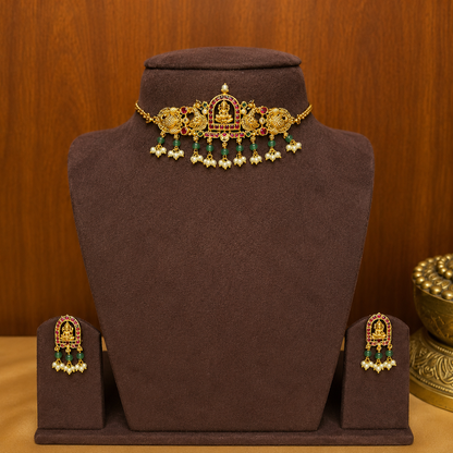 Mahalakshmi Kanti – Jadau Kundan Temple Choker Set.