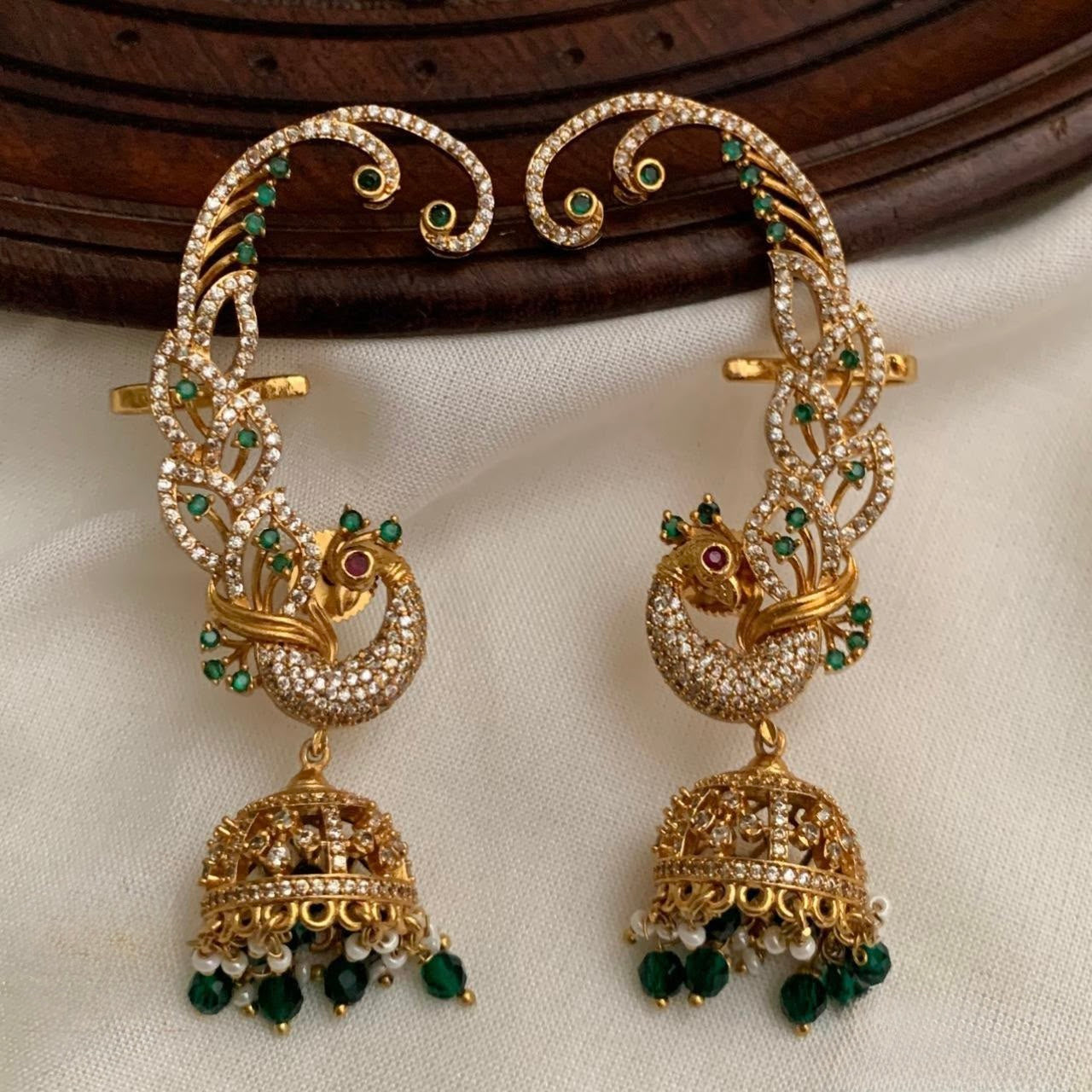 Mayuri Karnika – Emerald Zircon Ear Cuff Jhumka