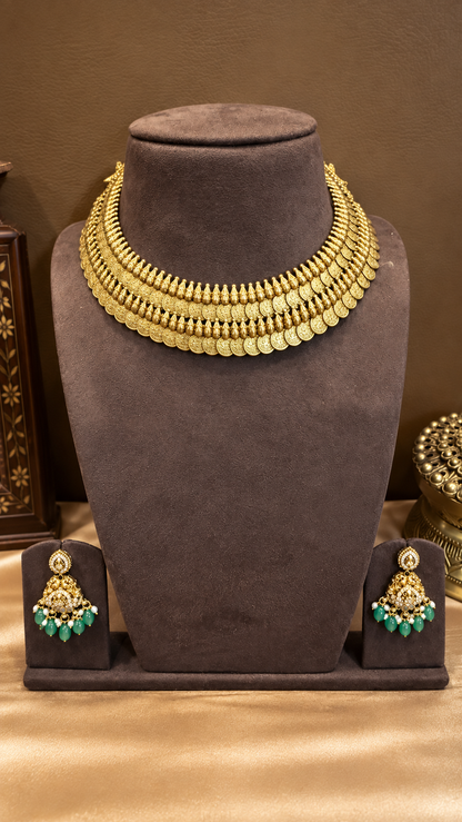 Dvishri Kashika – Statement Convertible Two-Layer Coin Necklace Set