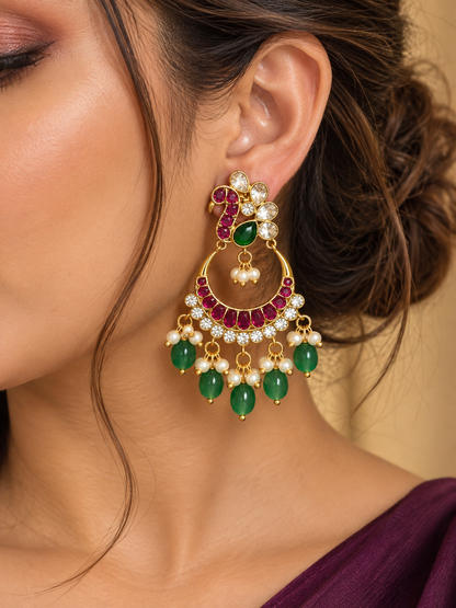 Barhini – Emerald Ruby Chandbali Earrings