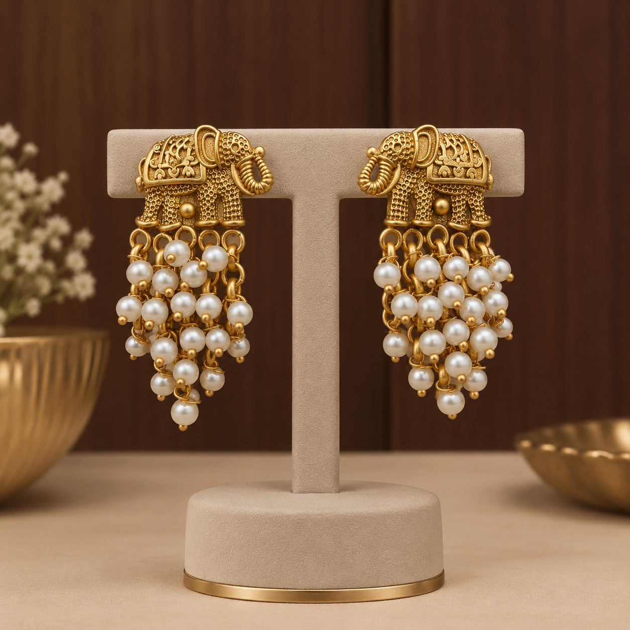 Gajamukta – Elephant Pearl Cluster Stud Earrings