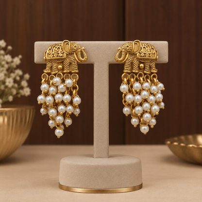 Gajamukta – Elephant Pearl Cluster Stud Earrings