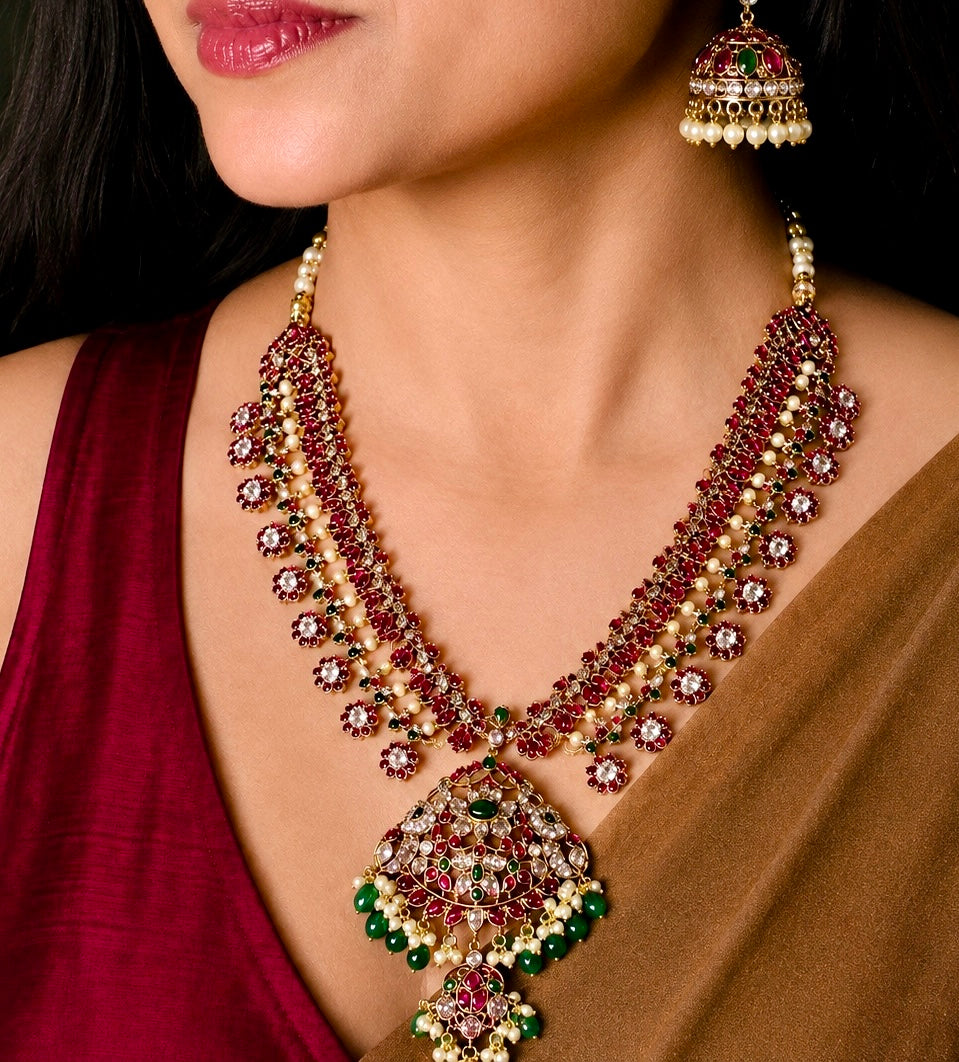 Mrunalini Dwimala – Convertible Original Jadau Kundan Two-Layer Necklace & Earring Set.