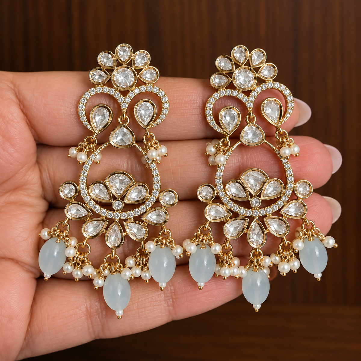 Varnika – Original Moissanite Polki Chandelier Earrings