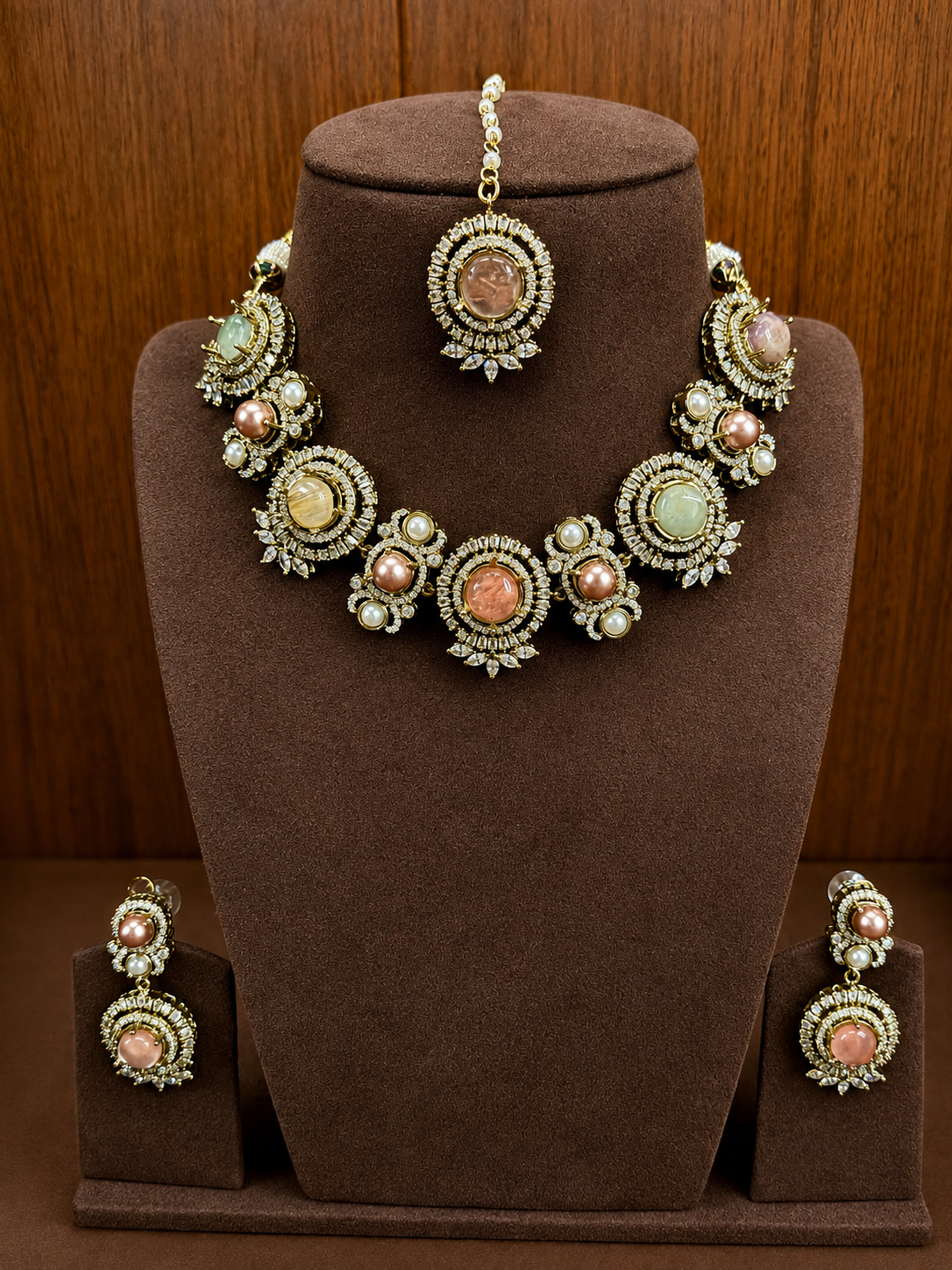 Ruhika Pastel Pearl Jewellery Set with Maang Tikka