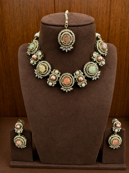 Ruhika Pastel Pearl Jewellery Set with Maang Tikka