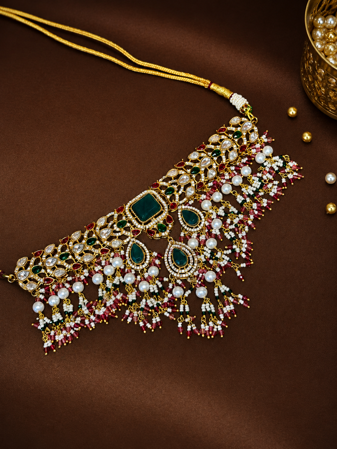 Mayukhi – Emerald Pearl Heritage Choker Set.