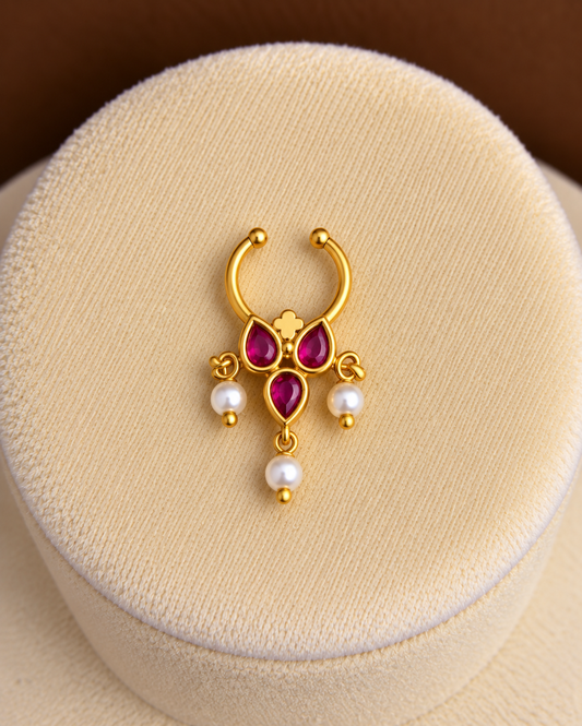 Radha - Ruby Pearl Drop Nose Ring