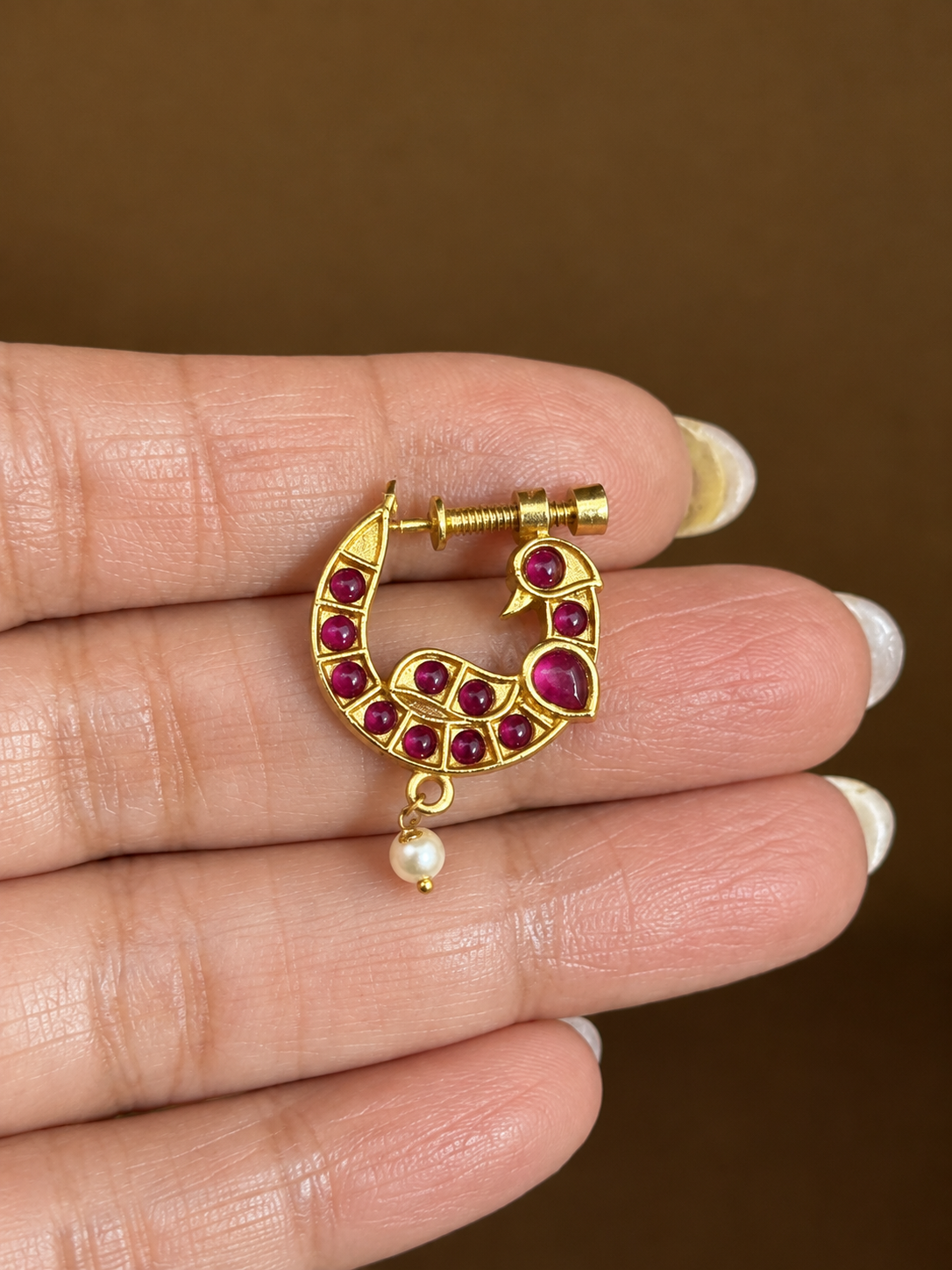 Mayurika - Peacock Nose Ring in Ruby