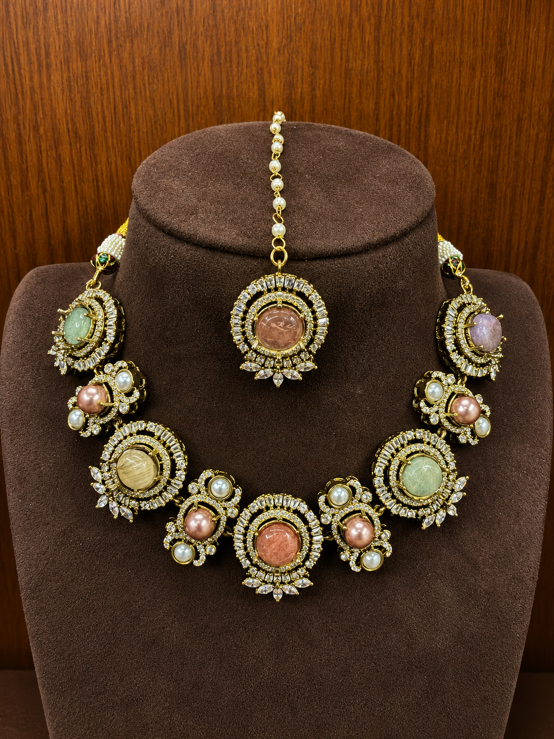 Ruhika Pastel Pearl Jewellery Set with Maang Tikka