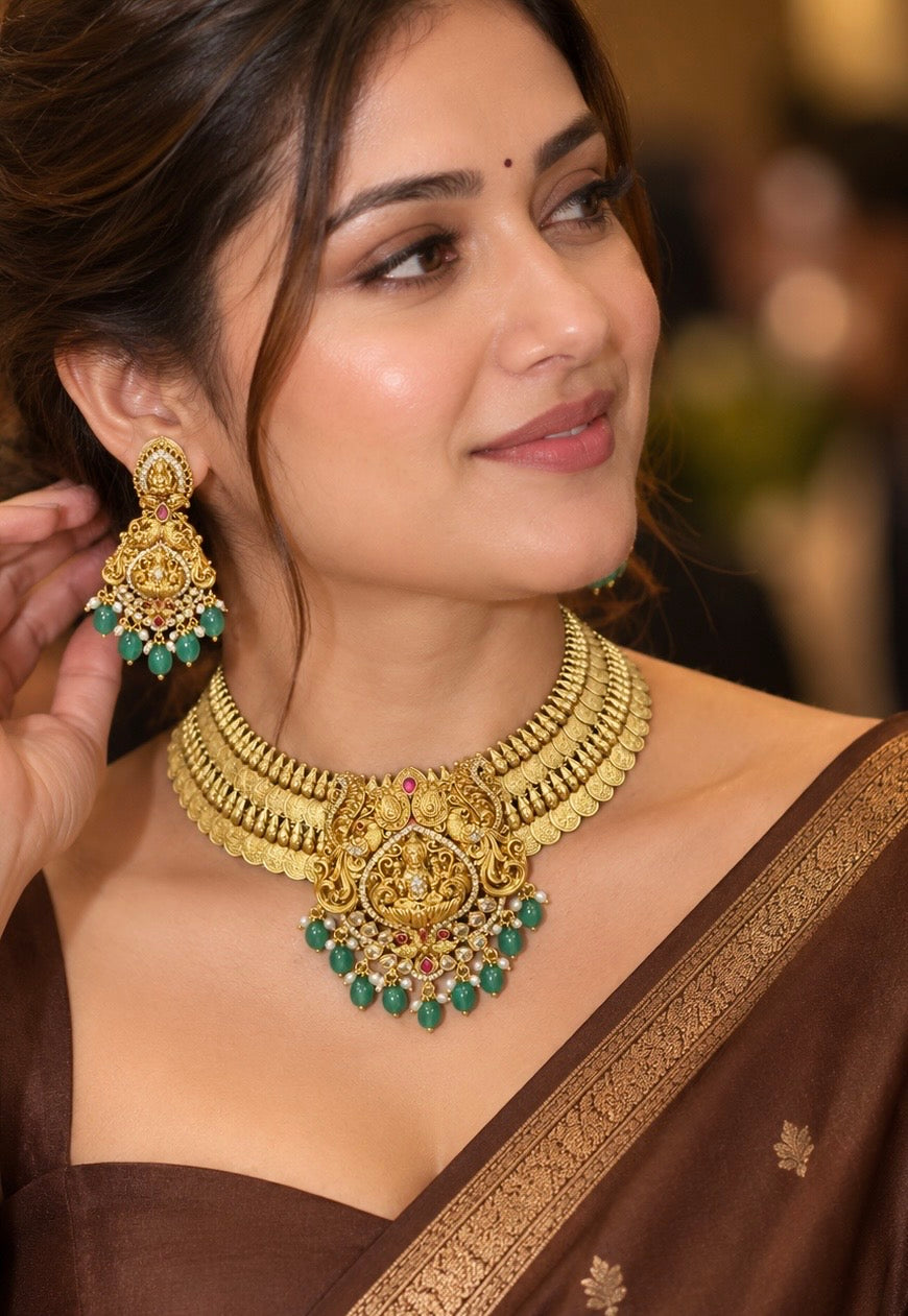 Dvishri Kashika – Statement Convertible Two-Layer Coin Necklace Set