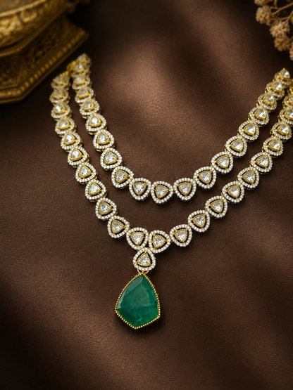 Pannika – Moissanite Polki with Emerald Heritage Necklace Set.