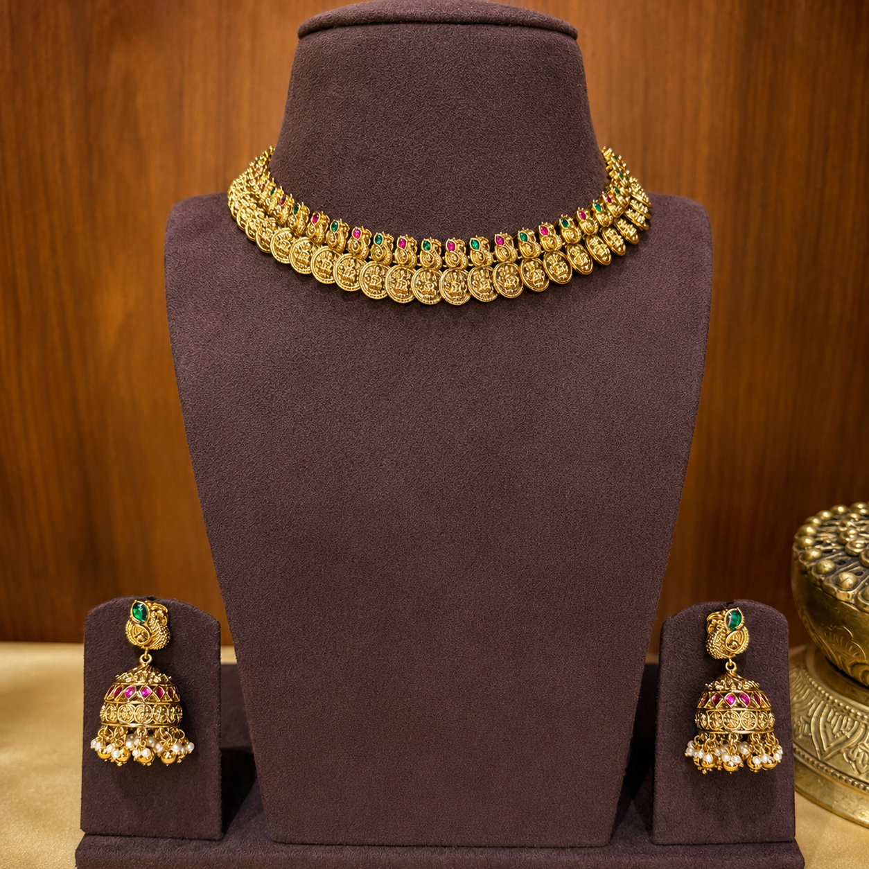 Shri Kashika – Original Jadau Kundan lakshmi Coin Temple Necklace Set.