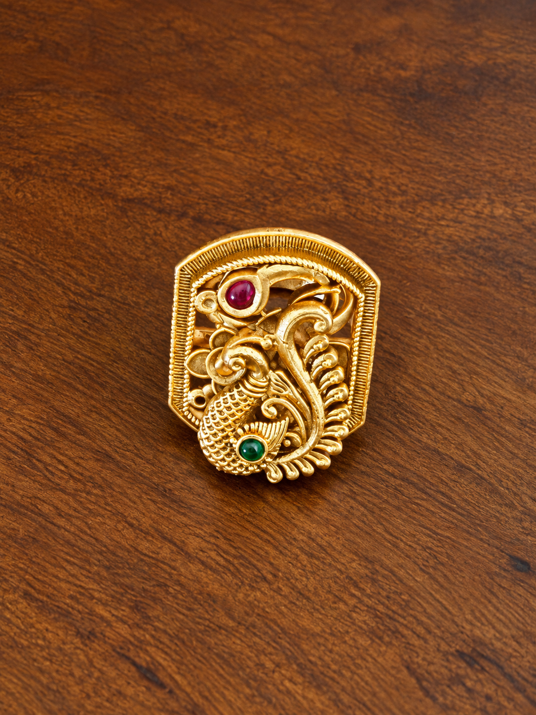 Kekini – Antique Gold Peacock Motif Statement Ring