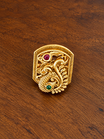 Kekini – Antique Gold Peacock Motif Statement Ring