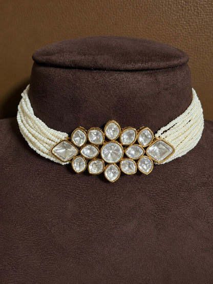 Naira – Moissanite Pearl-Strand Choker Necklace Set