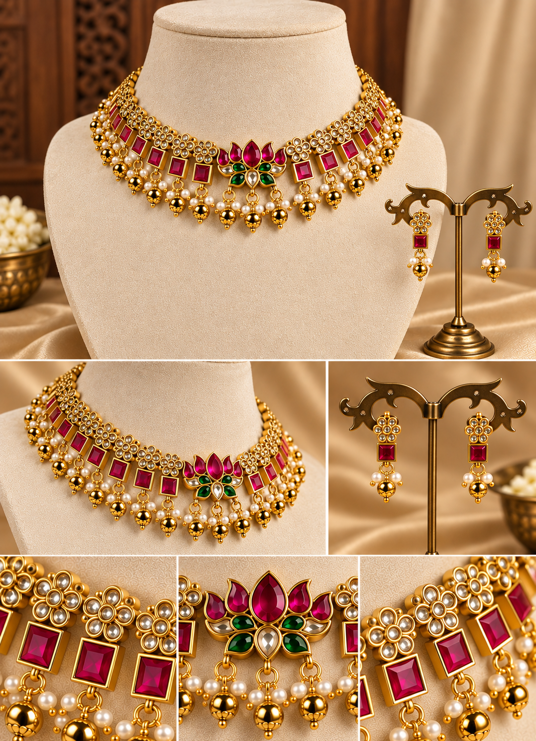 Kamalini Kanti – Lotus Motif Original Jadau Kundan Choker Set.