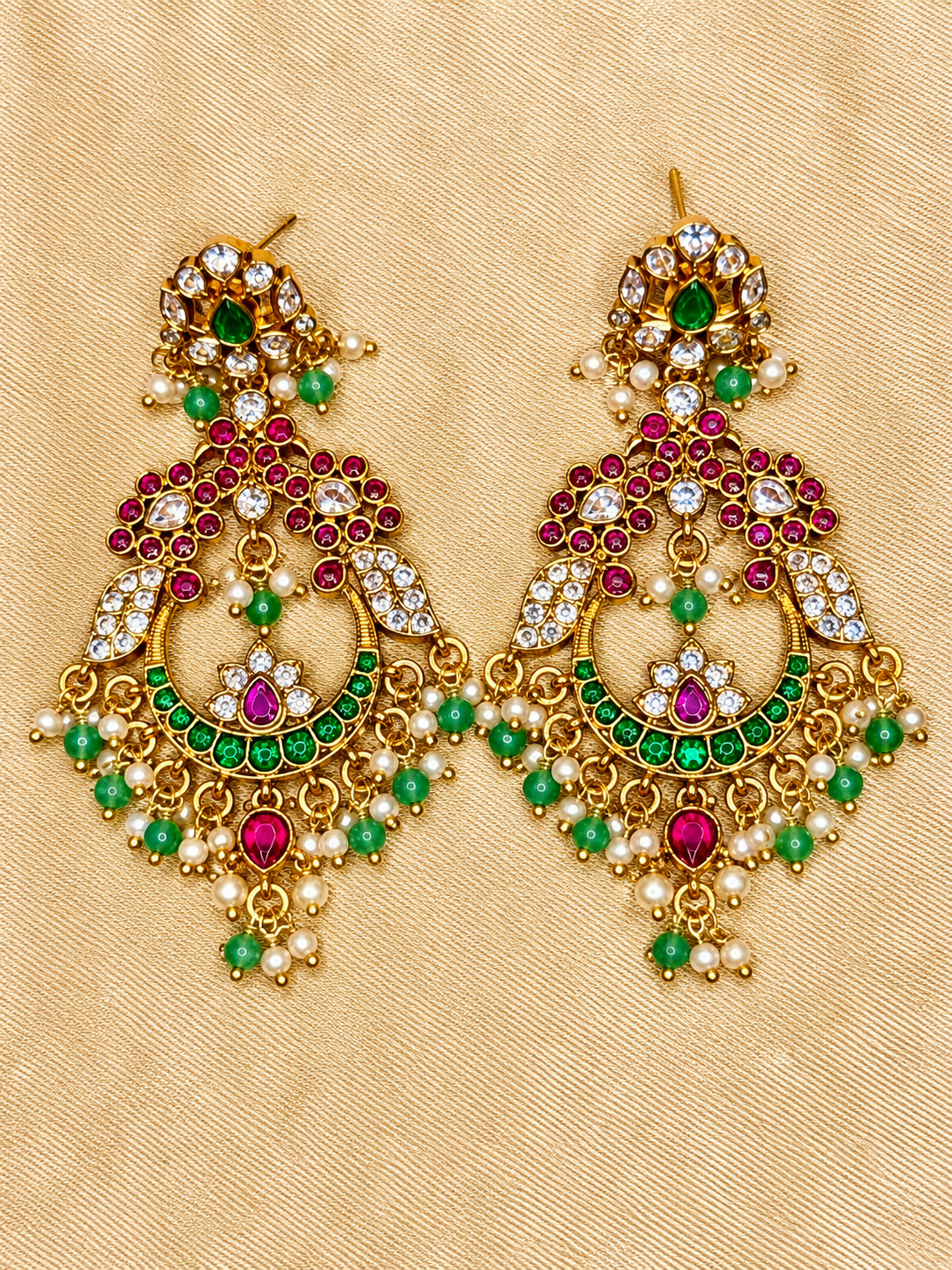 Mayurika – Emerald & Ruby Chandbali Earrings