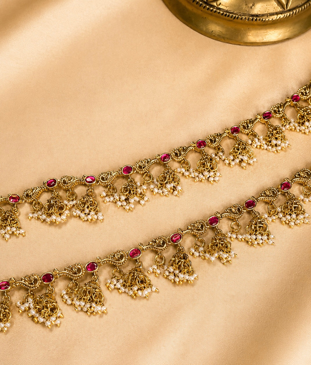 Ratnapada Jadau Kundan Antique Anklets
