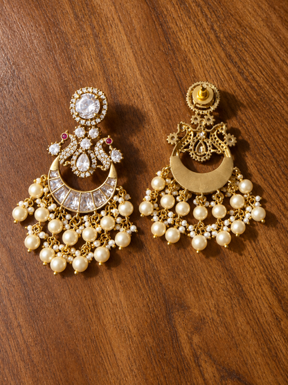 Mayurini – Original Moissanite Polki Chandbali Earrings