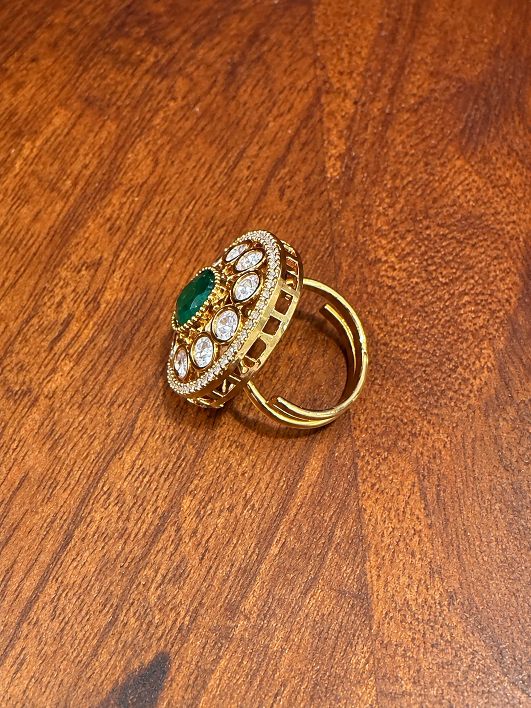 Aarini - Emerald & Real Moissanite Polki Statement Ring