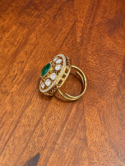 Aarini - Emerald & Real Moissanite Polki Statement Ring