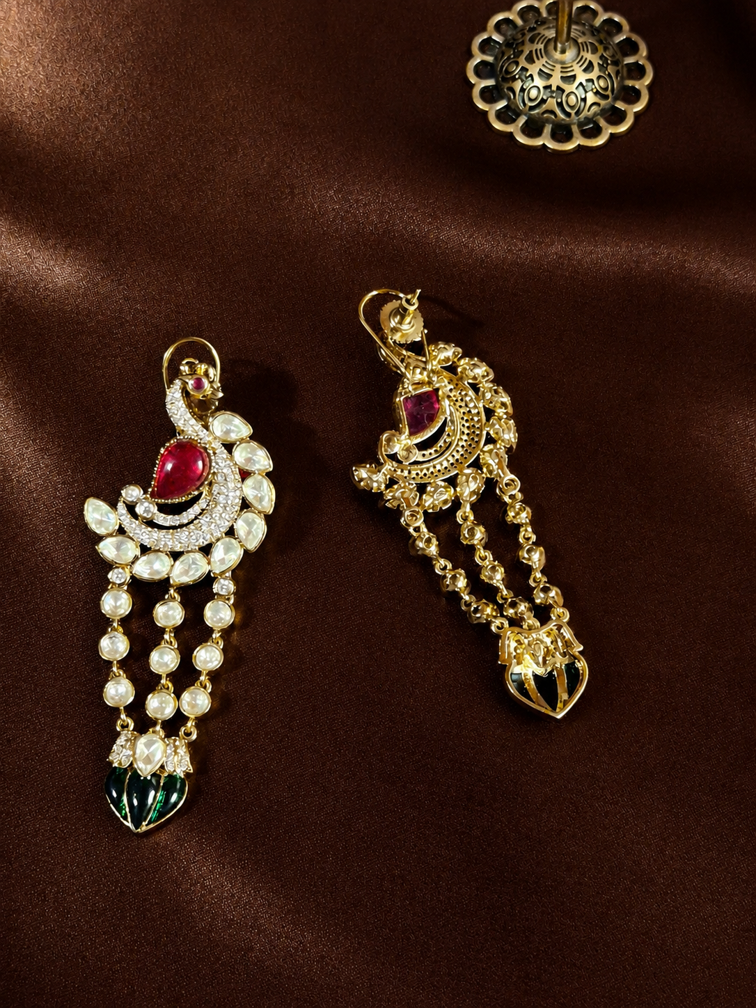 Rajmayuri Ruby Emerald Kundan Earrings