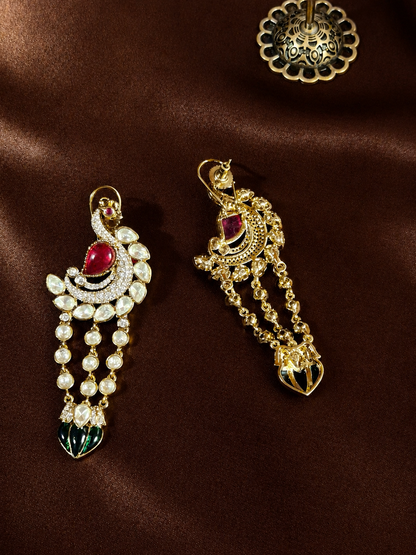 Rajmayuri Ruby Emerald Kundan Earrings