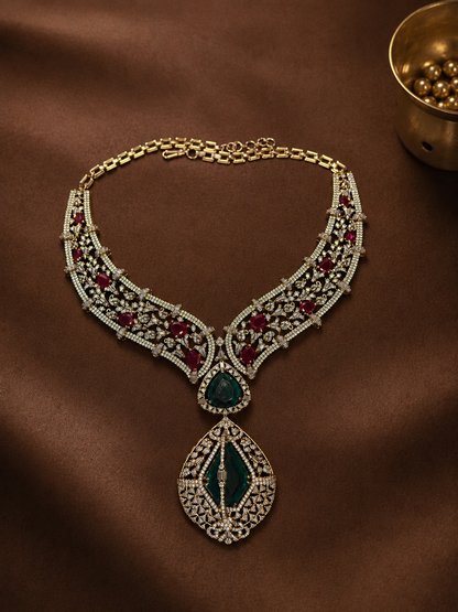Rajratna – Emerald Diamond Filigree Heritage Necklace Set
