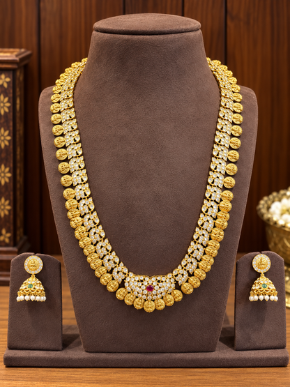Mahalakshmi Kasu Sara Haram - Convertible Zircon Coin Haram Set