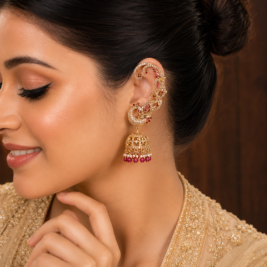 Mayuri Karnika – Ruby Zircon Ear Cuff Jhumka