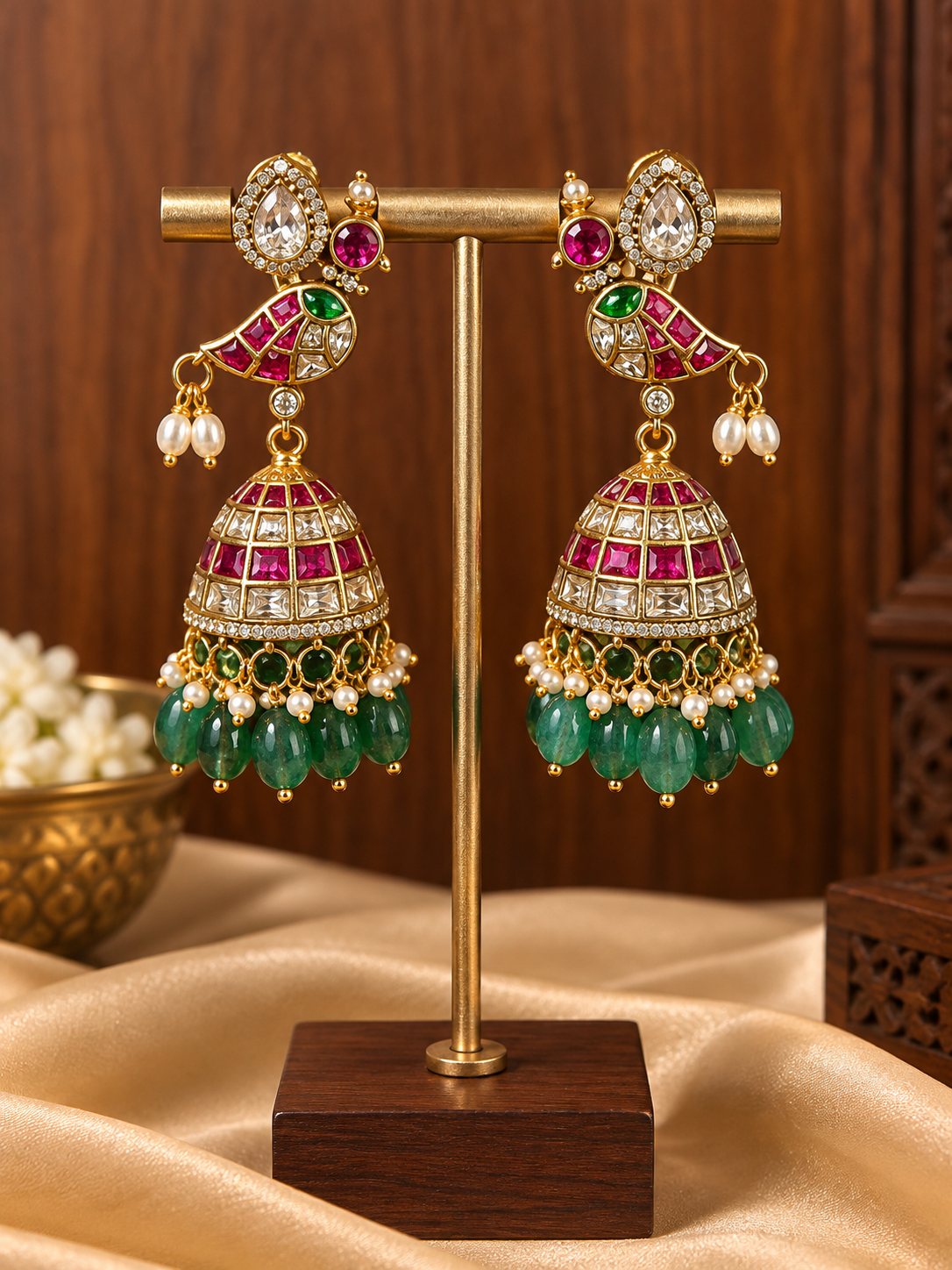 Kili Kundala - Original Jadau Kundan Parrot Jhumka