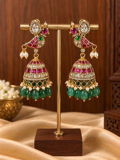 Kili Kundala - Original Jadau Kundan Parrot Jhumka