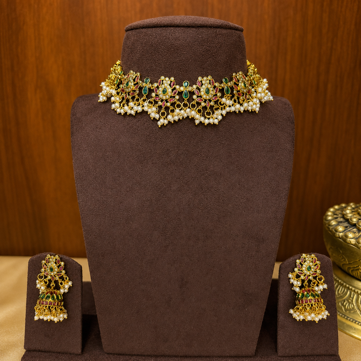 Pushpa Manjari – Original Jadau Kundan Gold Temple Necklace Set.
