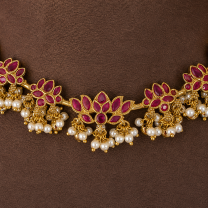 Padma Manjari – Original Jadau Kundan lotus Hasli Necklace Set.