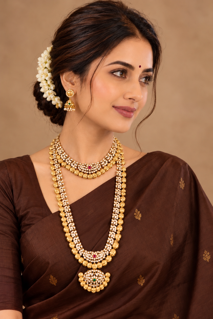Mahalakshmi Kasu Sara Haram - Convertible Zircon Coin Haram Set
