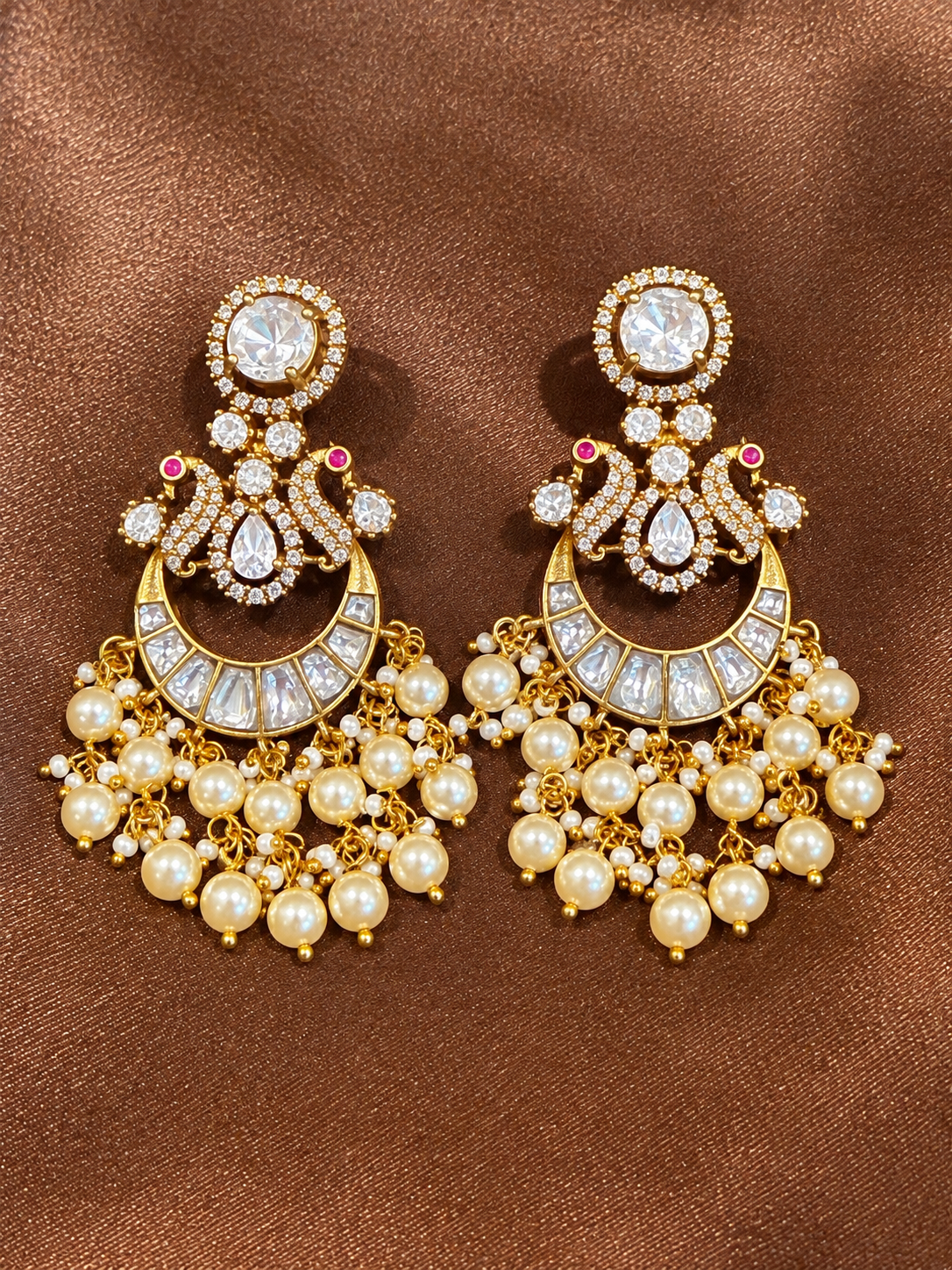 Mayurini – Original Moissanite Polki Chandbali Earrings
