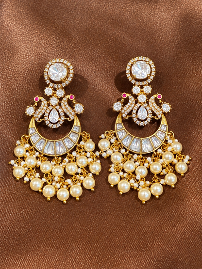 Mayurini – Original Moissanite Polki Chandbali Earrings