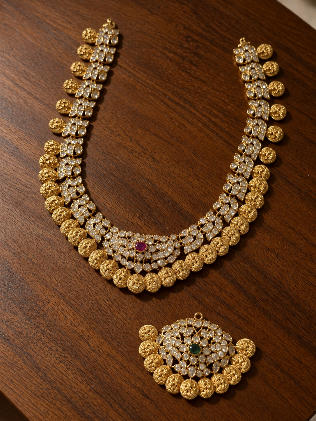 Mahalakshmi Kasu Sara Haram - Convertible Zircon Coin Haram Set